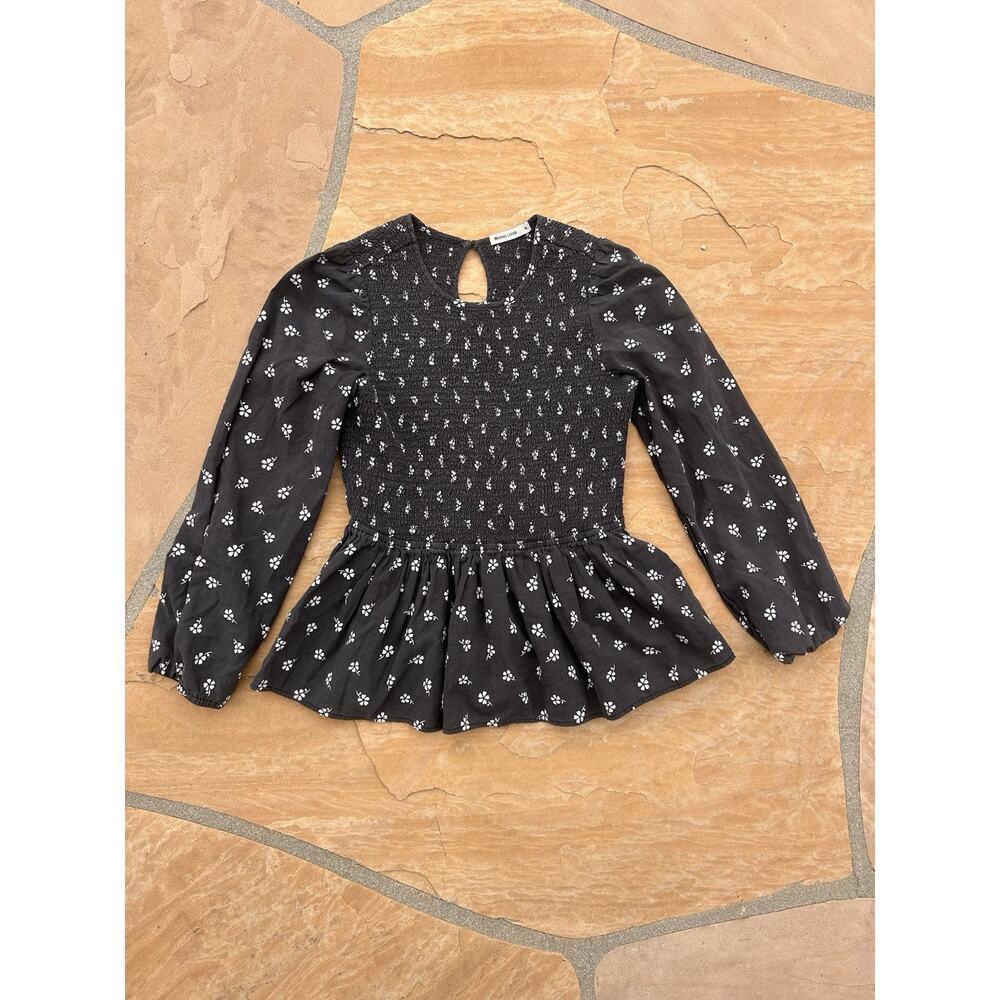 Marine Layer Gabrielle Smock Top Black Modern Ditzy Women's Size M - Picture 2 of 4